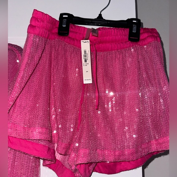 Victoria Secret Sequin Cover Up Swim Outfit Small Top Short Pink Fuchsia Set - Picture 2 of 6